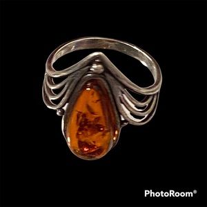Sterling Silver Amber 925 Ring Size 7.25